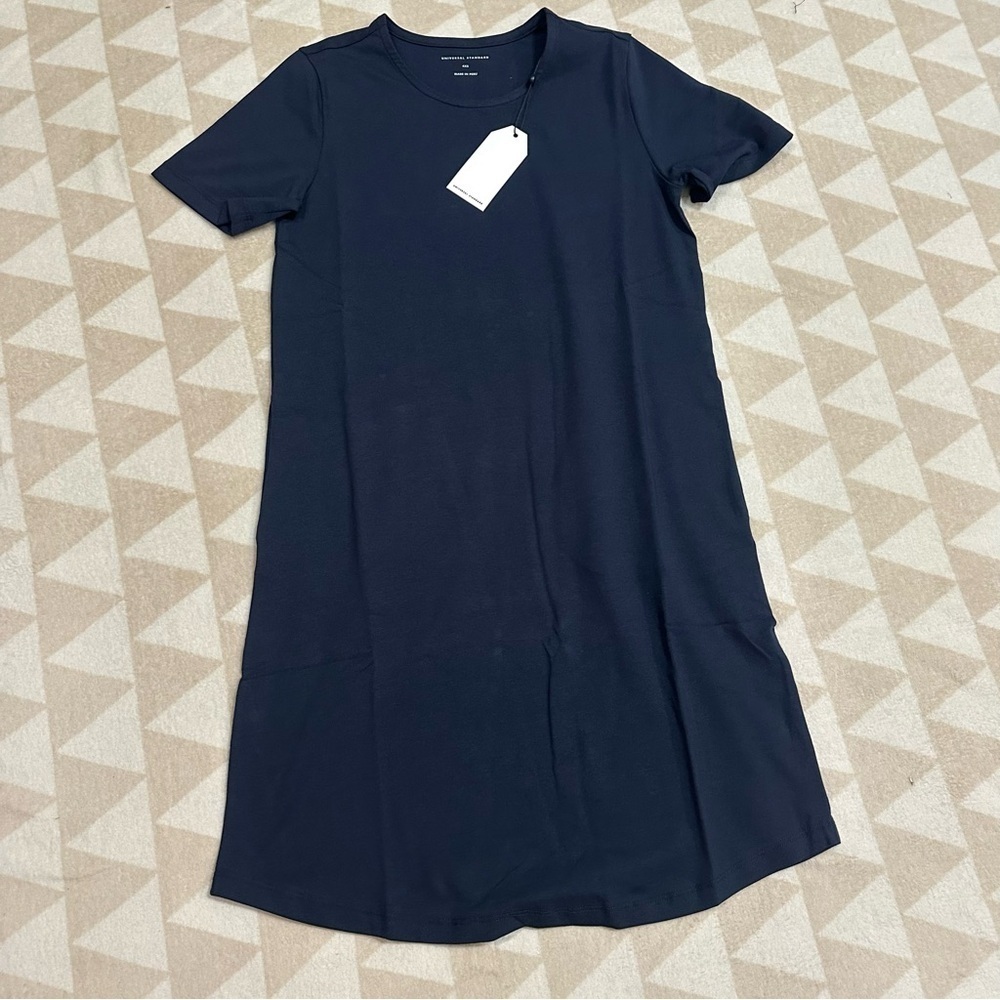Universal standard blue short sleeve halie shirt dress